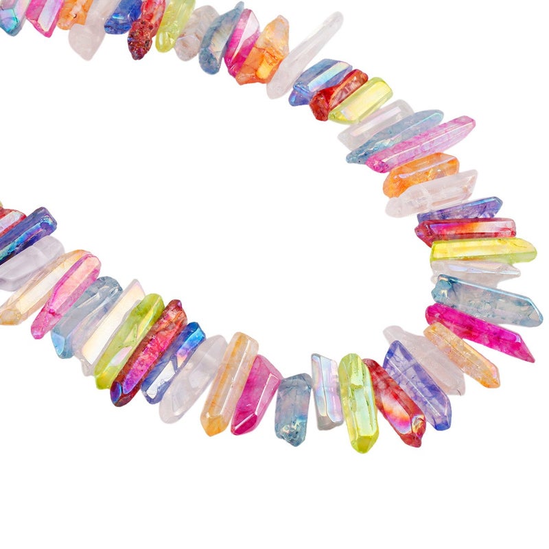 SUNYIK Multicolor Titanium Coated Crystal Points Quartz Sticks Spikes Point Beads 15 inch Strand Drilled - Image 3